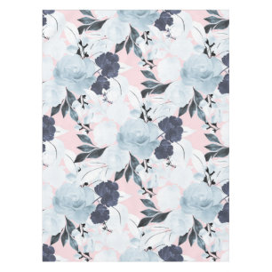 Blue Blush Floral Watercolor Paint Tablecloth