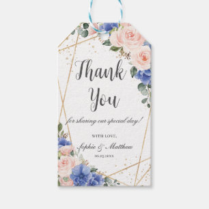 Blue Blush Floral Wedding Bridal Favour Thank You Gift Tags