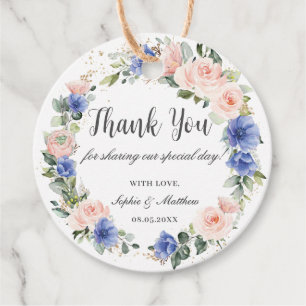 Blue Blush Floral Wedding Bridal Favour Thank You Tags