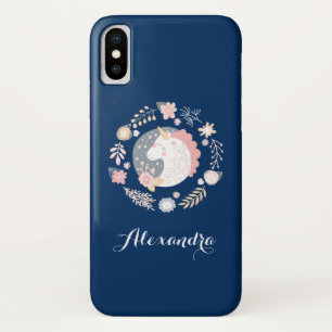 Blue & Blush Personalized Unicorn iPhone X Case