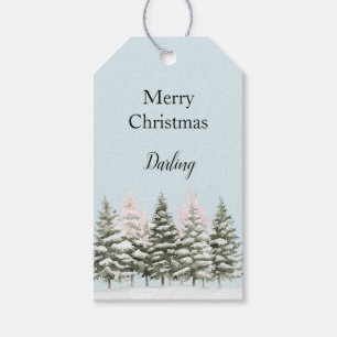 Blue Blush Pink Christmas Trees Gift Tags