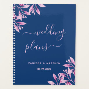 Blue blush pink florals script wedding planner