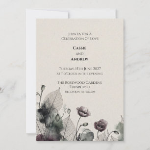 Blue Blush Ribbon Bow Dove Wedding Invitation
