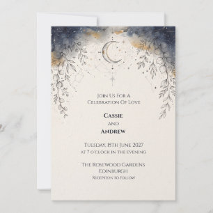 Blue Blush Ribbon Bow Dove Wedding Invitation