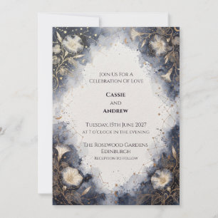Blue Blush Ribbon Bow Dove Wedding Invitation