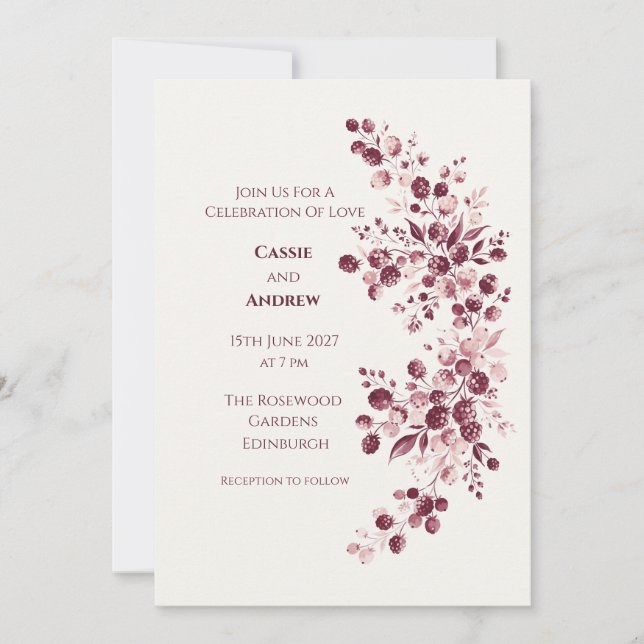 Blue Blush Ribbon Bow Dove Wedding Invitation (Front)