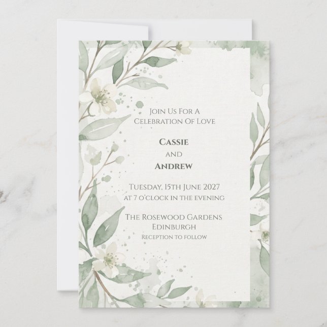 Blue Blush Ribbon Bow Dove Wedding Invitation (Front)
