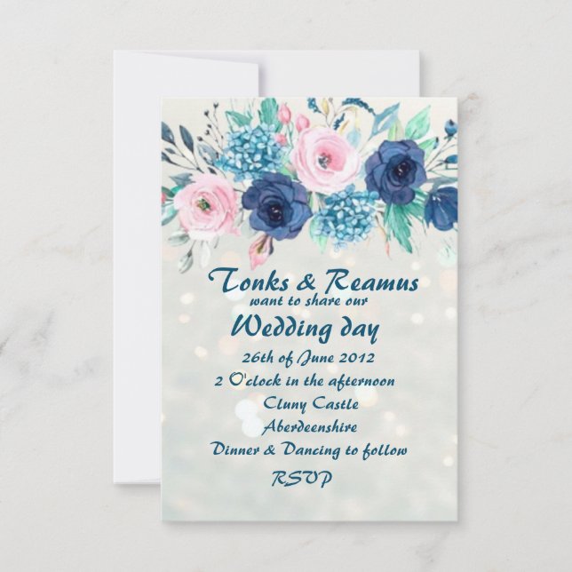 Blue & Blush wedding invitation  (Front)