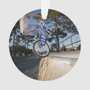 Blue BMX Balancing on Ledge Ornament