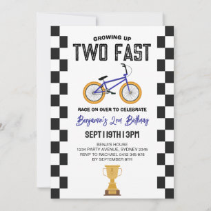 Blue BMX Bike 2nd Birthday Party Invitation