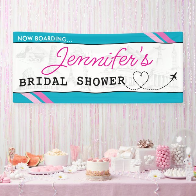 Blue Boarding Pass Bridal Shower Banner (Party)