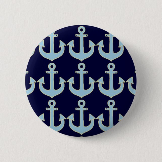 blue boat nautical anchor pattern 2 inch round button (Front)