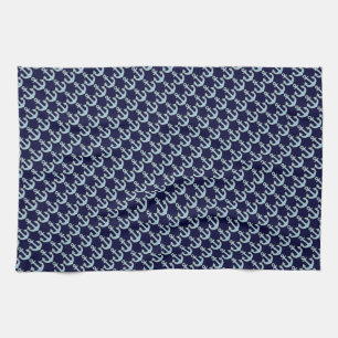 blue boat nautical anchor pattern kitchen towel