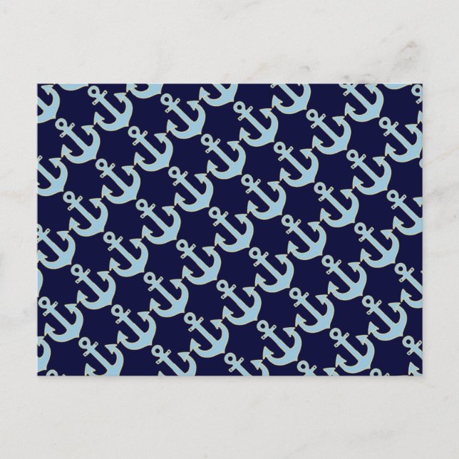 blue boat nautical anchor pattern postcard (Front)
