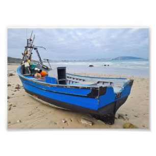 Blue Boat on a calm Beach ⛱️ 💙  Photo Print