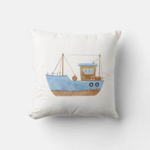 Blue boat throw pillow