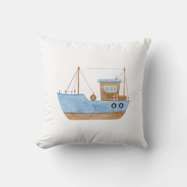 Blue boat  throw pillow (Front)