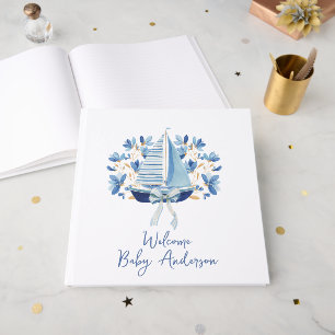 Blue Boats & Bows Baby Shower Guest Book