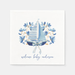 Blue Boats & Bows Baby Shower Napkin