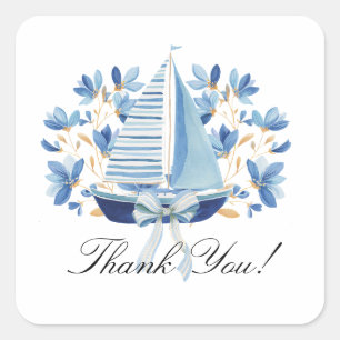 Blue Boats & Bows Square Sticker