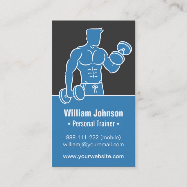 Blue Body building Fitness Trainer Business Cards (Front)