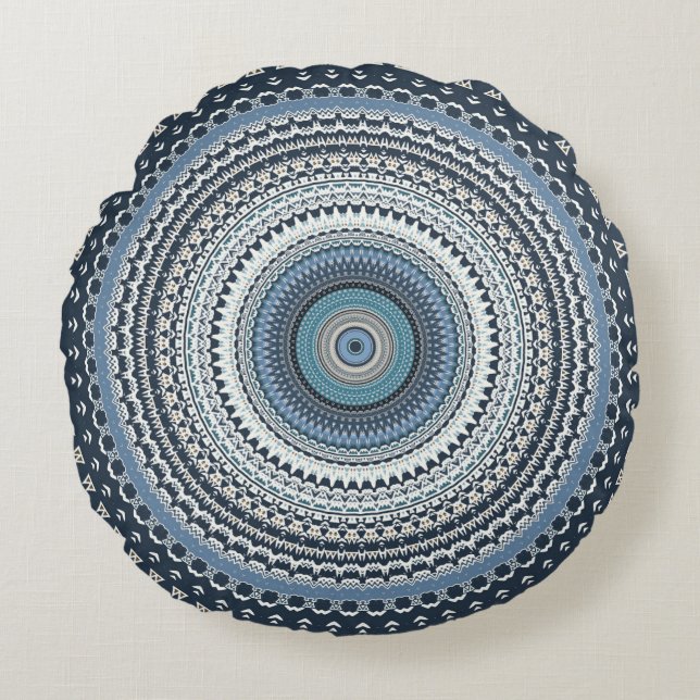Blue Bohemian Boho Mandala   Round Pillow (Front)