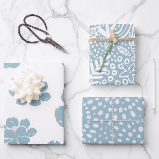 Blue Bohemian Floral Spring Wrapping Paper 