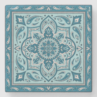 Blue Bohemian Mandala Bandana Stone Coaster