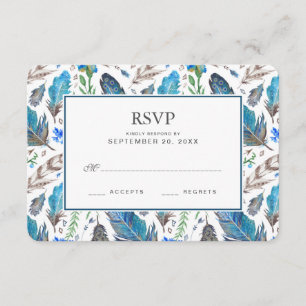 Blue Boho Aztec Watercolor - Wedding RSVP Card