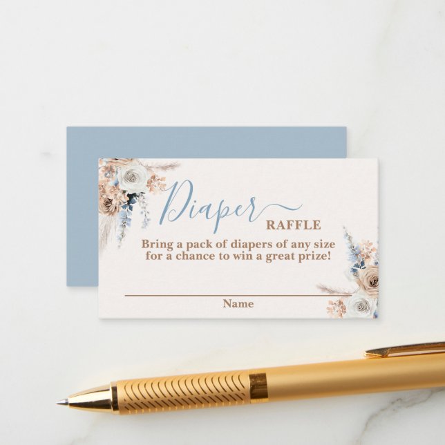 Blue boho Baby Baby Shower Boy Raffle Card (Front/Back In Situ)