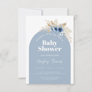 Blue Boho Baby Shower Invitation