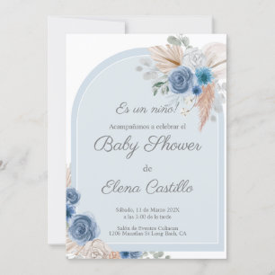 Blue boho baby shower invitation