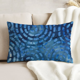 Blue Boho Batik Abstract Spirals Accent Pillow