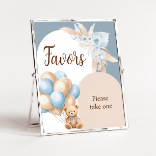 Blue Boho Bear Balloon Baby Shower Favours Poster
