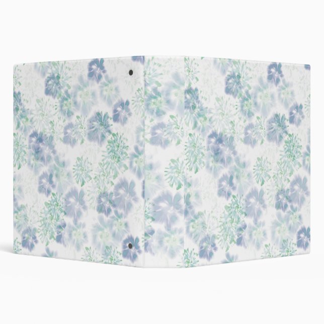 Blue Boho Blooming Flowers Floral Tie Dye Pattern  Binder (Background)
