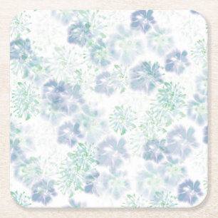 Blue Boho Blooming Flowers Floral Tie Dye Pattern  Square Paper Coaster