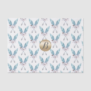 Blue Boho Bohemian Feather Monogram Personalized Tissue Paper