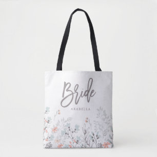 Blue Boho Botanical Wedding   Bride Tote Bag