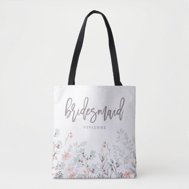 Blue Boho Botanical Wedding | Bridesmaid Tote Bag (Front)