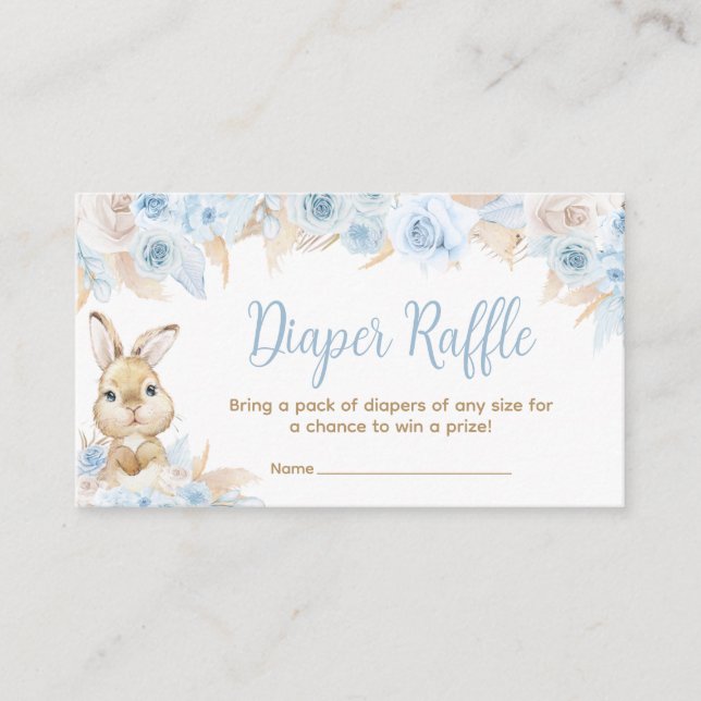 Blue Boho Bunny Baby Shower Diaper Raffle Enclosure Card (Front)