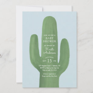 Blue Boho Cactus Boy Baby Shower Invitation