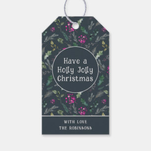 Blue Boho Chic Holly Jolly Christmas  Gift Tags