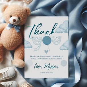 Blue Boho Cloud Mr Onederful First Birthday Thank You Card