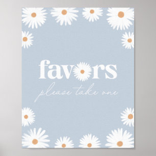 Blue Boho Daisy Birthday Party Favours Sign