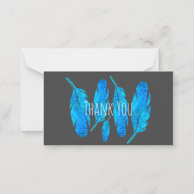 Blue boho feathers blue and grey card (Front)