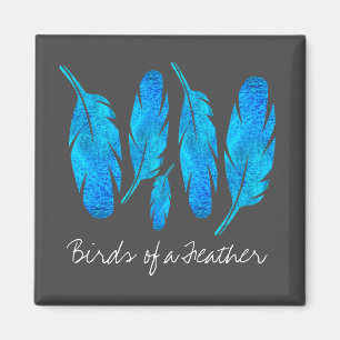 Blue boho feathers blue and grey magnet