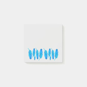 Blue boho feathers blue and grey post-it notes