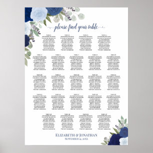 Blue Boho Floral 23 Table Wedding Seating Chart