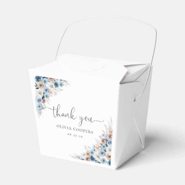 Blue Boho Floral Baby Shower Favour Box (Front Side)