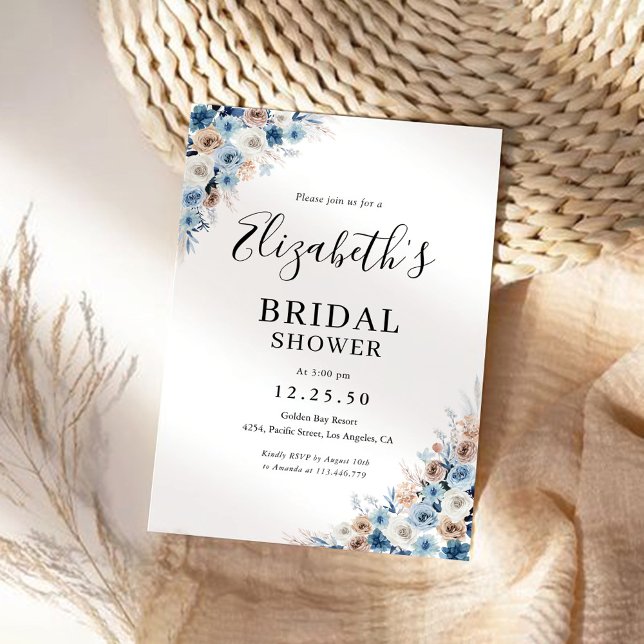 Blue Boho Floral Bridal Shower Invitation (Creator Uploaded)